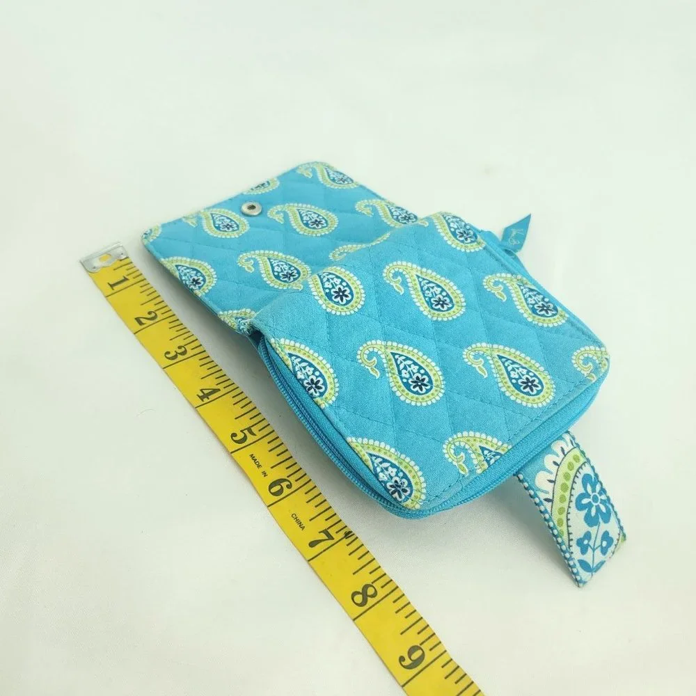 Vera Bradley Girls Blue Paisley Inner Pocket Snap Front Zip Around Bifold Wallet
